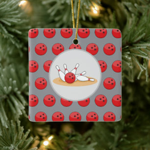 Bowlingkugel trifft Kegel mit Ballmuster Keramikornament