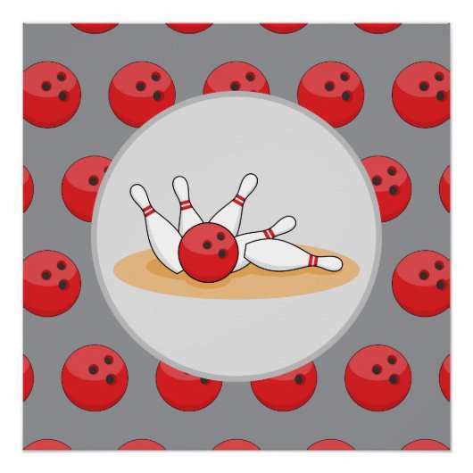 Bowlingkugel trifft Kegel mit Kugelmuster Poster (Vorderseite)
