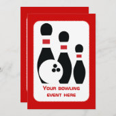 Bowlingkugel und Buttone in Schwarz Einladung (Vorne/Hinten)