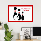 Bowlingkugel und Buttone in Schwarz Poster (Heimbüro)