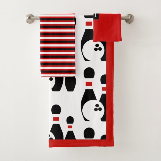 Bowlingkugel und Buttone, Streifen und Monogramm Badhandtuch Set (Insitu)