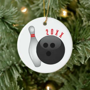 Bowlingkugel und Pin Weihnachten Keramik Ornament