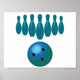 Bowlingkugel und Pins Spaß Sport Poster