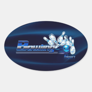Bowlingpins und Ball Ovaler Aufkleber