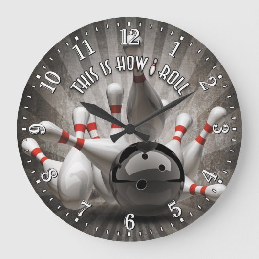 Bowlings-Ball-Button-Mann-Höhlen-Wand-Uhr Große Wanduhr (Vorderseite)