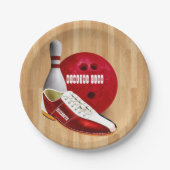 Bowlings-Ball-Schuh und Button mit Ihrem Pappteller (Vorderseite)