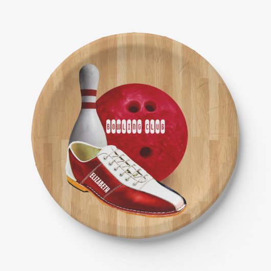 Bowlings-Ball-Schuh und Button mit Ihrem Pappteller (Vorderseite)