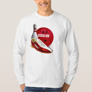 Bowlings-Ball-Schuh und Button mit Ihrem T-Shirt