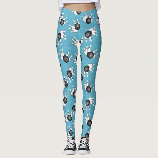 Bowlings-Ball und Button-Muster-Blau-Leggings Leggings (Vorderseite)