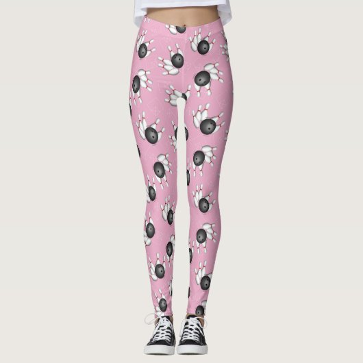 Bowlings-Ball und Button-Muster-Rosa-Leggings Leggings (Vorderseite)