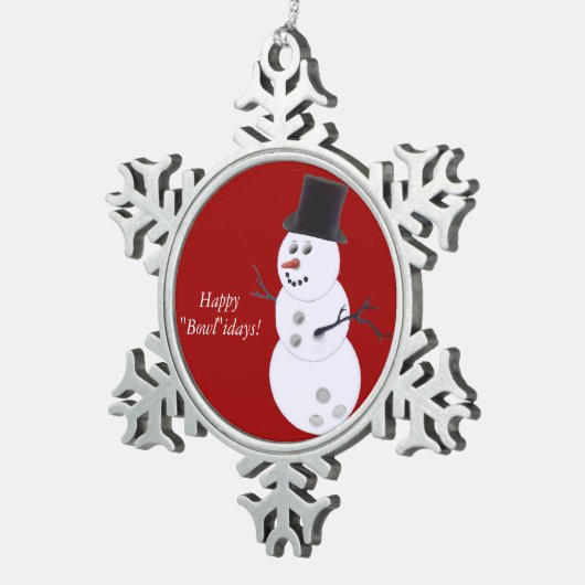 Bowlings-BallSnowman Schneeflocken Zinn-Ornament (Rechts)