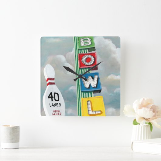 Bowlings-Gassen-Grafik Quadratische Wanduhr (Zuhause)