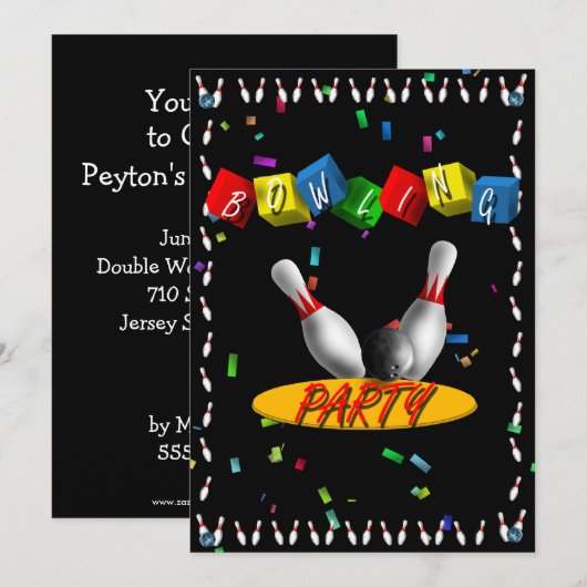 Bowlings-Party Einladung (Vorne/Hinten)