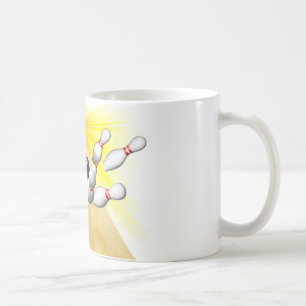 Bowlingsball, der Buttone schlägt Kaffeetasse