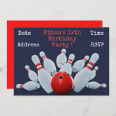 Bowlingsjugendjungen-Geburtstags-Party Einladung (Vorne/Hinten)