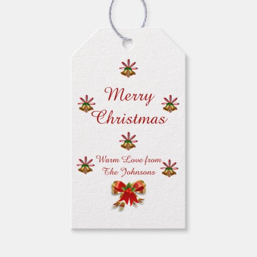 Bows and Bells Frohe Weihnachtsgeschenke Tag Geschenkanhänger (Vorderseite)