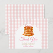 Bows and Brunch Pancake Pink 1st Birthday Gingham Dankeskarte (Vorne/Hinten)