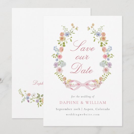 Bows and Wildflowers Save the Date Card (Vorne/Hinten)