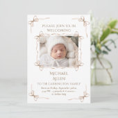 Bows Baby Neutral Foto Geburtskarte Ankündigung (Stehend Vorderseite)