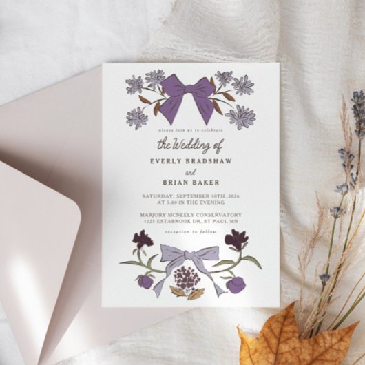 Bows & Blossoms Lilac Coquette Wedding Einladung