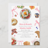 Bows + Brunch Girl Pink Baby Dusche Frühstück Einladung (Vorderseite)