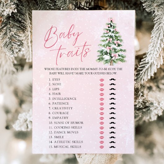 Bows Christmas Tree Baby Traits Baby Shower Game Einladung