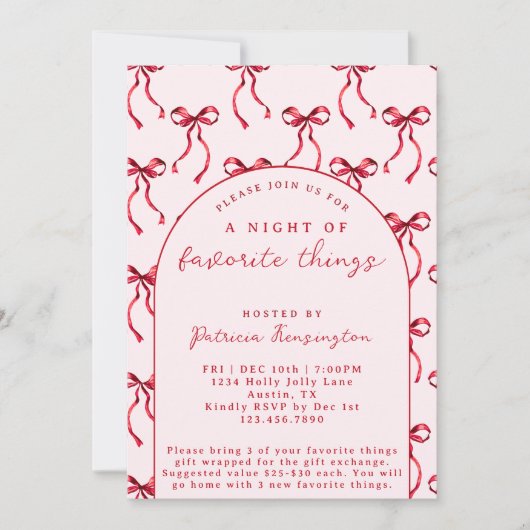 Bows Lieblings-Dinge Weihnachtsgeschenk Exchange-P Einladung (Vorderseite)