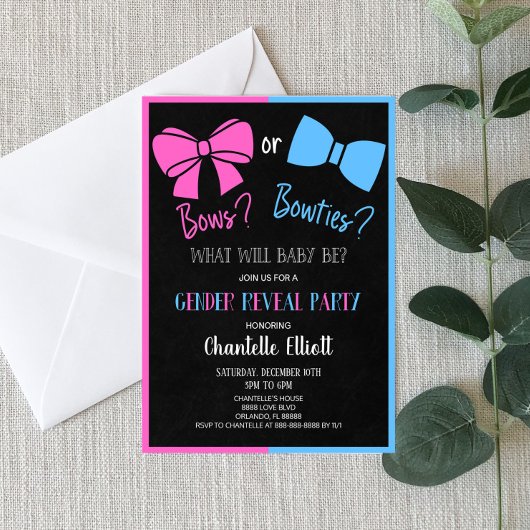 Bows oder Bowties Pink Blue Black Gender Reveal Einladung