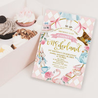 Bows Pink Alice Onederland Einladung zum 1. Geburt