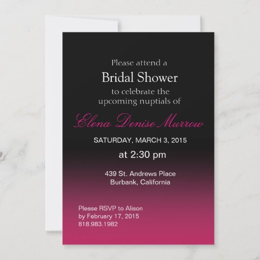 Bows Ribbon & Lace Brautparty schwarz Fuschia Einladung (Rückseite)