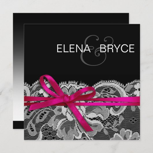 Bows Ribbon & Lace Save the Date schwarz fuschia (Vorne/Hinten)