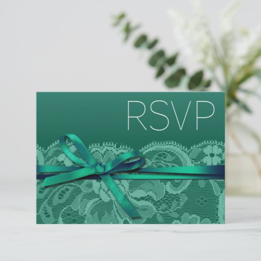 Bows Ribbon & Lace UAWG | Aquamarin RSVP Karte (Stehend Vorderseite)