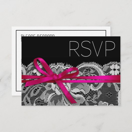 Bows Ribbon & Lace UAWG black fuschia RSVP Karte (Vorne/Hinten)