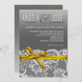 Bows Ribbon & Lace Wedding | Graugelb Einladung (Vorne/Hinten)