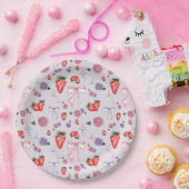 Bows, Rose und Erdbeeren Coquette-Muster Pappteller (Party)