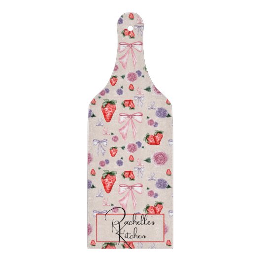 Bows, Rose und Erdbeeren Coquette-Muster Schneidebrett (Vorderseite)