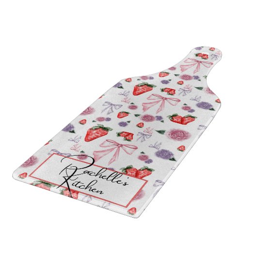 Bows, Rose und Erdbeeren Coquette-Muster Schneidebrett (Ecke)