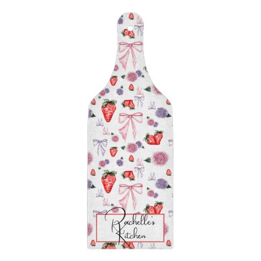 Bows, Rose und Erdbeeren Coquette-Muster Schneidebrett (Vorderseite)