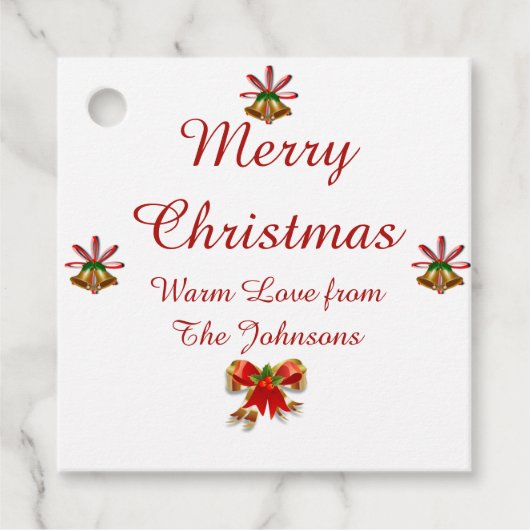 Bows und Bells Frohe Weihnachtsbegüterungstags Geschenkanhänger (Vorderseite)