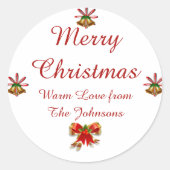 Bows und Bells Frohe Weihnachtskleber Runder Aufkleber (Vorderseite)