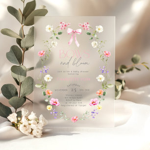 Bows und Bloom Wildblume rosa Schleife Baby Shower Acryleinladungen