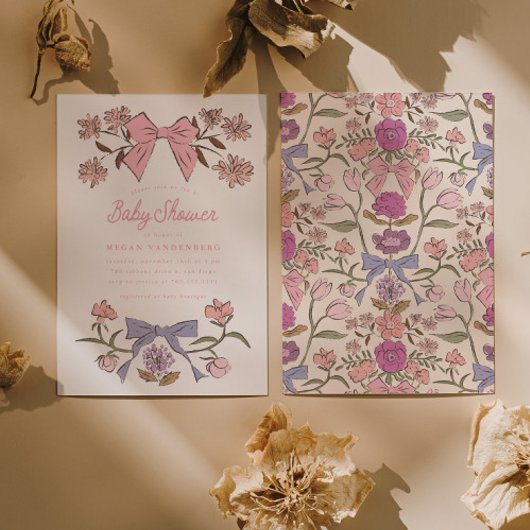 Bows und Blume Kinderdusche Einladung