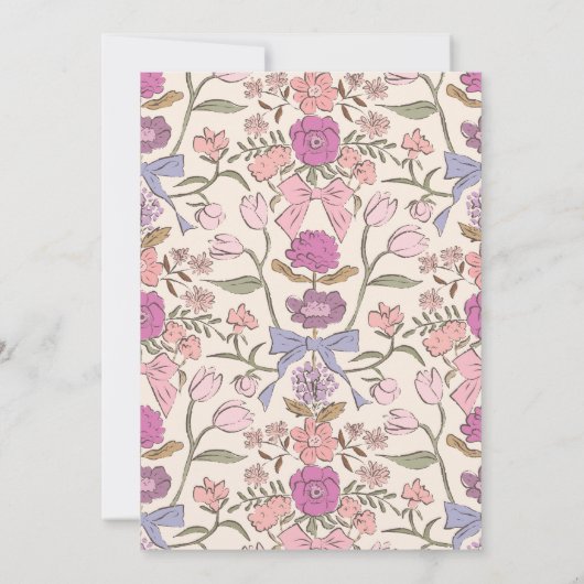 Bows und Blume Kinderdusche Einladung (Rückseite)