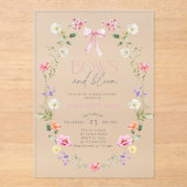 Bows und Blüten Wildblume rosa Bow Babydusche Acryleinladungen (Vorderseite)