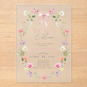 Bows und Blüten Wildblume rosa Bow Babydusche Acryleinladungen