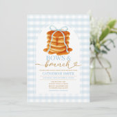 Bows und Brunch Pancake Blue Baby Dusche Gingham Einladung (Stehend Vorderseite)
