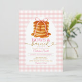 Bows und Brunch Pancake Blue Baby Dusche Gingham Einladung (Stehend Vorderseite)