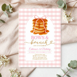 Bows und Brunch Pancake Blue Baby Dusche Gingham Einladung