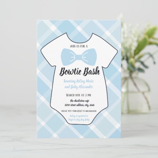 Bowtie Bash Southern Baby Dusche Einladung (Stehend Vorderseite)