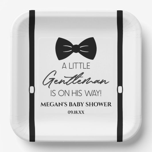 Bowtie Suspenders eine kleine Gentleman Babydusche Pappteller (Vorderseite)
